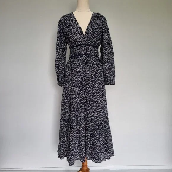 Ulla Johnson Malena Blue Floral Cotton Print 3/4 Sleeve Midi Dress Size 10 - Picture 2 of 9